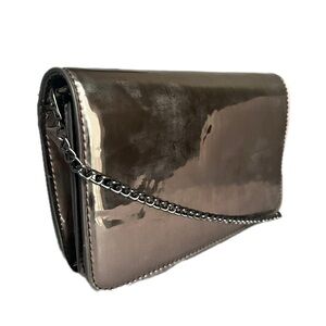 Metallic Rectangular Crossbody Clutch Purse Bag with Chain Strap